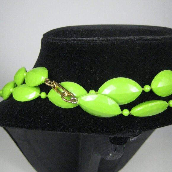 Necklace Jewelry Faceted Plastic Bead Vintage 1970 Strand Neon Green Estate 52in - Picture 4 of 4